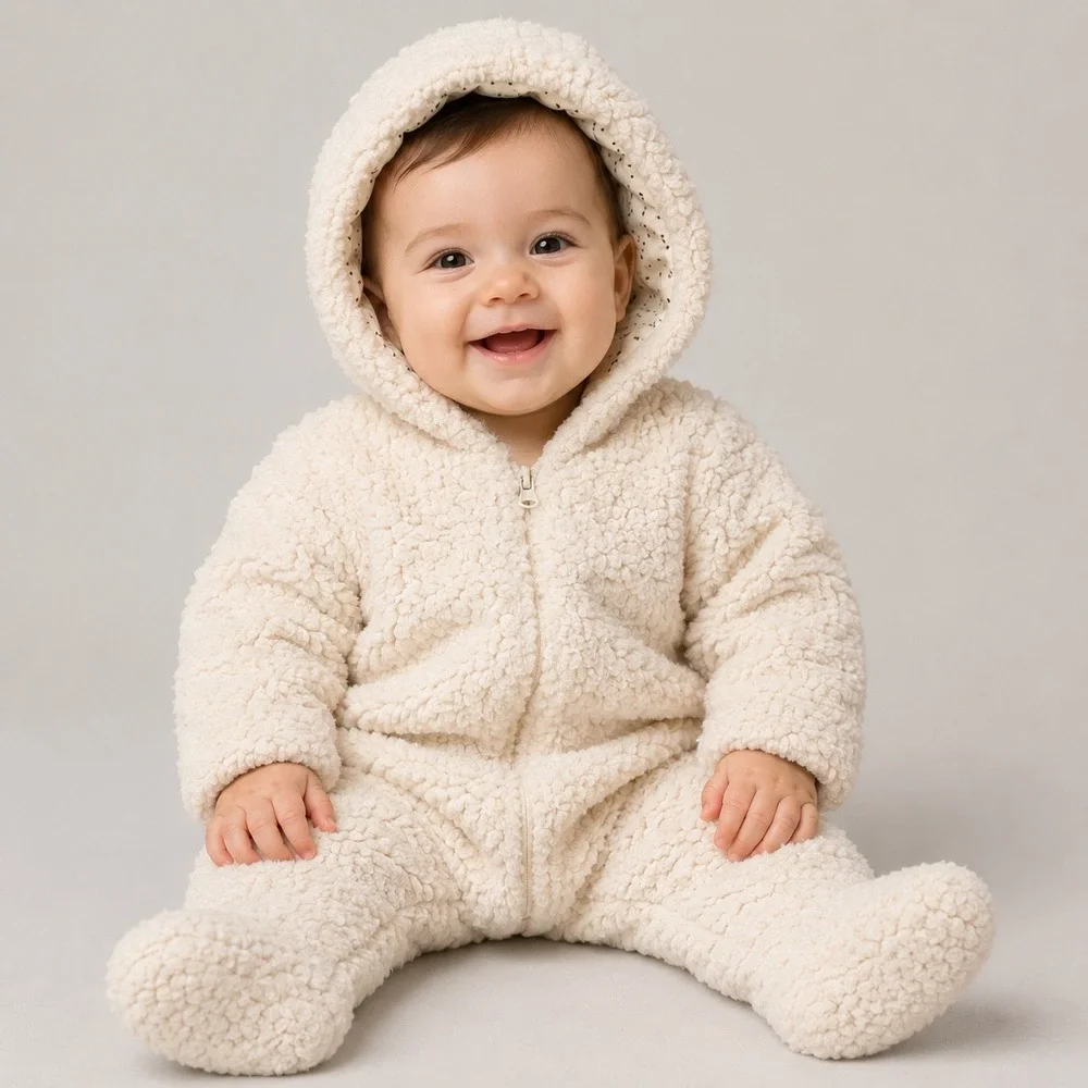 Zara‎ Baby Sherpa Pram Suit Newborn Cream Hooded Footed Romper